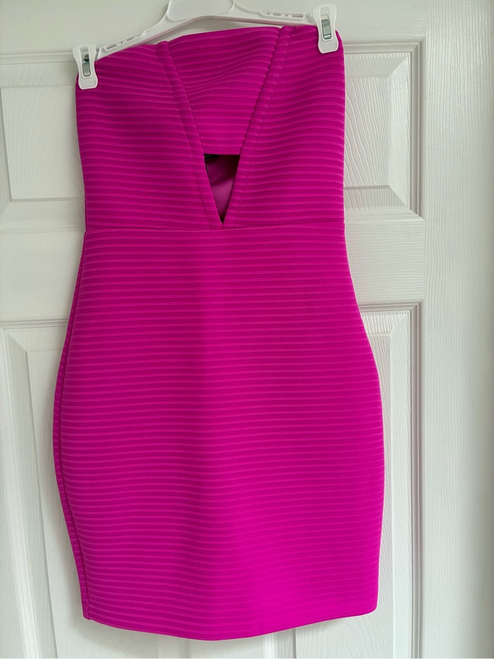 Express Strapless Hot Pink Ribbed Bodycon Dress